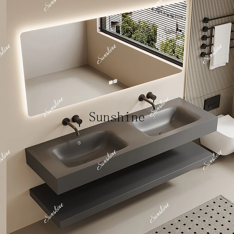 Rock slab hot bending integrated seamless basin double-layer bathroom cabinet combination  TF