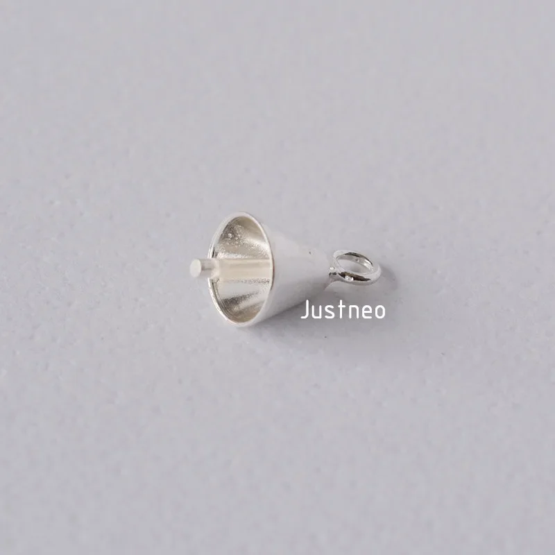 Solid 925 Sterling Silver Drop-shaped Pearl Cup Pendant Bail Connector with Pin, jewelry DIY silver findings/components.