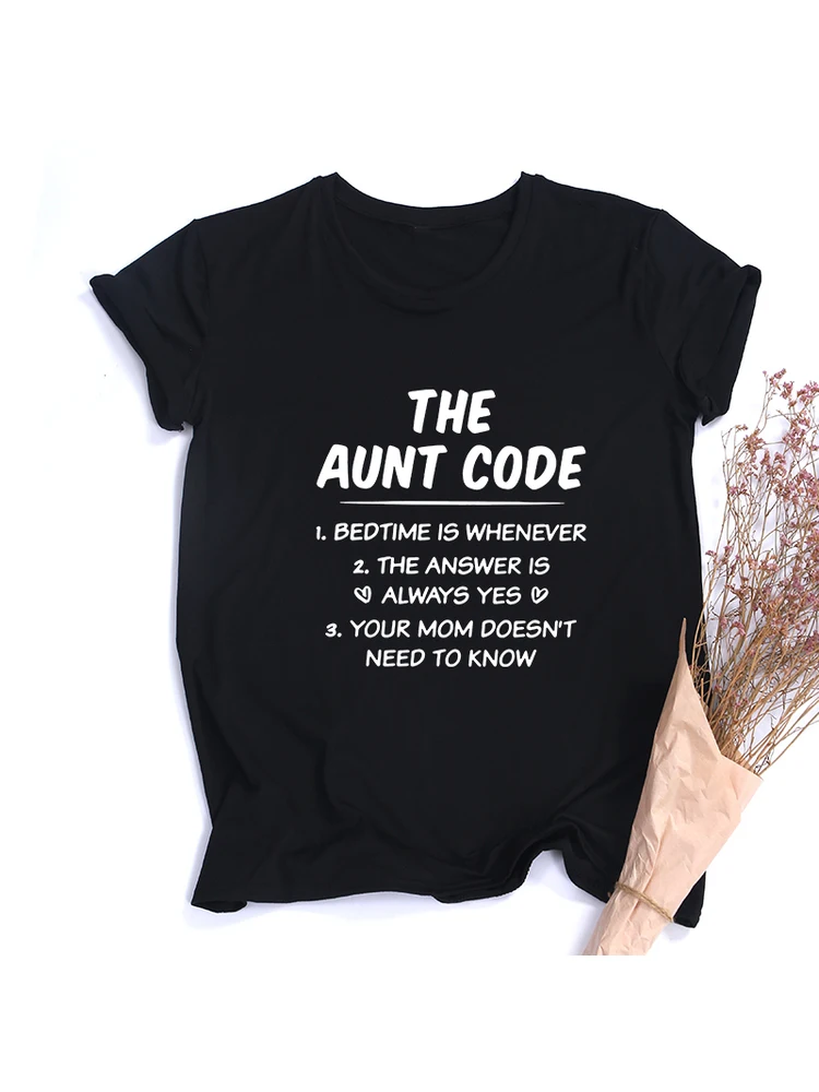 THE AUNTIE CODE Printed Aunt Shirts for Women Auntie Gift Tshirts Funny Letter Saying T-Shirt Causal Short Sleeve Tee Tops