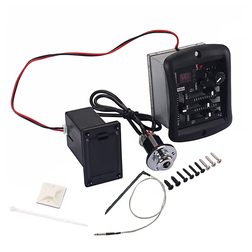 

Guitar Preamp Equalizer 4-Band Eq with Phase Tuner LCD Display Reverb Effect Acoustic Pickup for Folk Classical Guitar