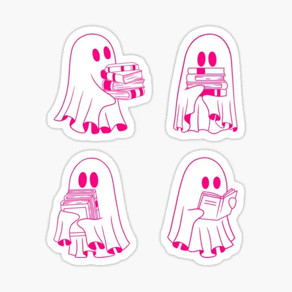 Four Piece Hot Pink Sheet Ghosts  5PCS Stickers for Car Art Print Stickers Water Bottles Laptop Wall Home Bumper Anime Cartoon