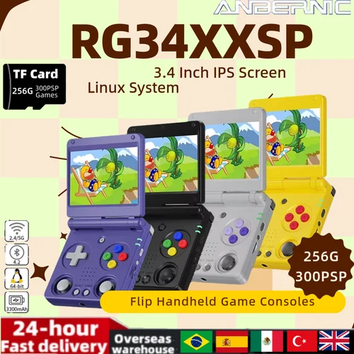 ANBERNIC RG34XXSP consolas de juegos portátiles con tapa pantalla IPS de 3,4 pulgadas sistema Linux consolas de videojuegos 5G WIFI RG 34XXSP PSP regalo