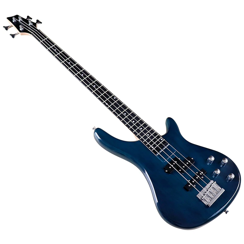 High Gloss Finish 43 Inch Electric Bass Guitar Active 5 Strings Blue Okoume Wood Body Bass Guitar With Pick Up