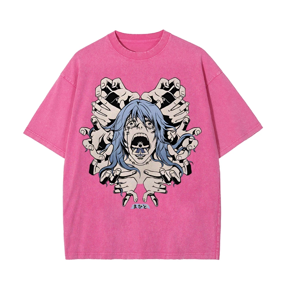Japanese Style T-Shirt Hand-Painted Animation Multi-Hand Avatar Printing Retro Trend Round Neck Loose Shoulder New Short Sleeves