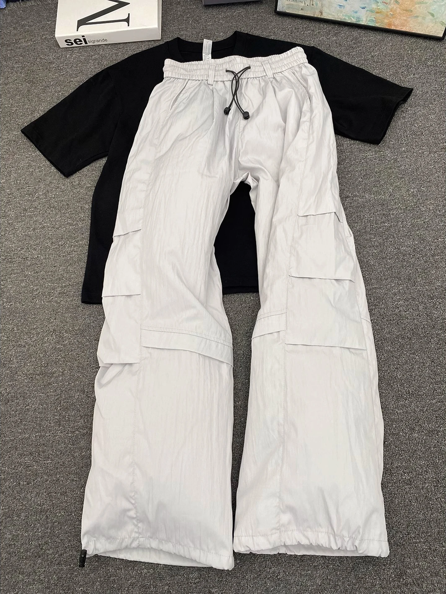 

Мужские летние тонкие брюки из ледяного шелка, широкие штанины, облегающие, в американском стиле, функциональные, повседневные...