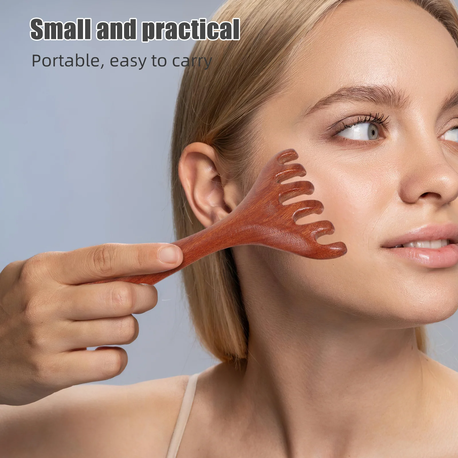 2개입 천연 나무 두피 마사지 빗 인체공학적 디자인 얼굴 및 목 이완 다기능 도구 파이브터치 테라피 빗