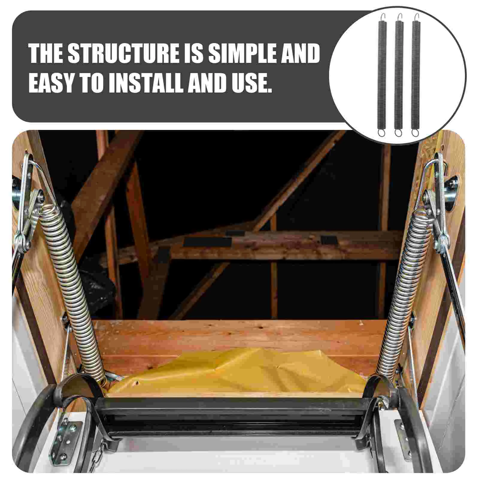 3 Pcs Attic Ladder Spring Kit Loft Ladder Parts Heavy Duty Spring Replacement Ladder Spring Steel Spring Scaffolding Components