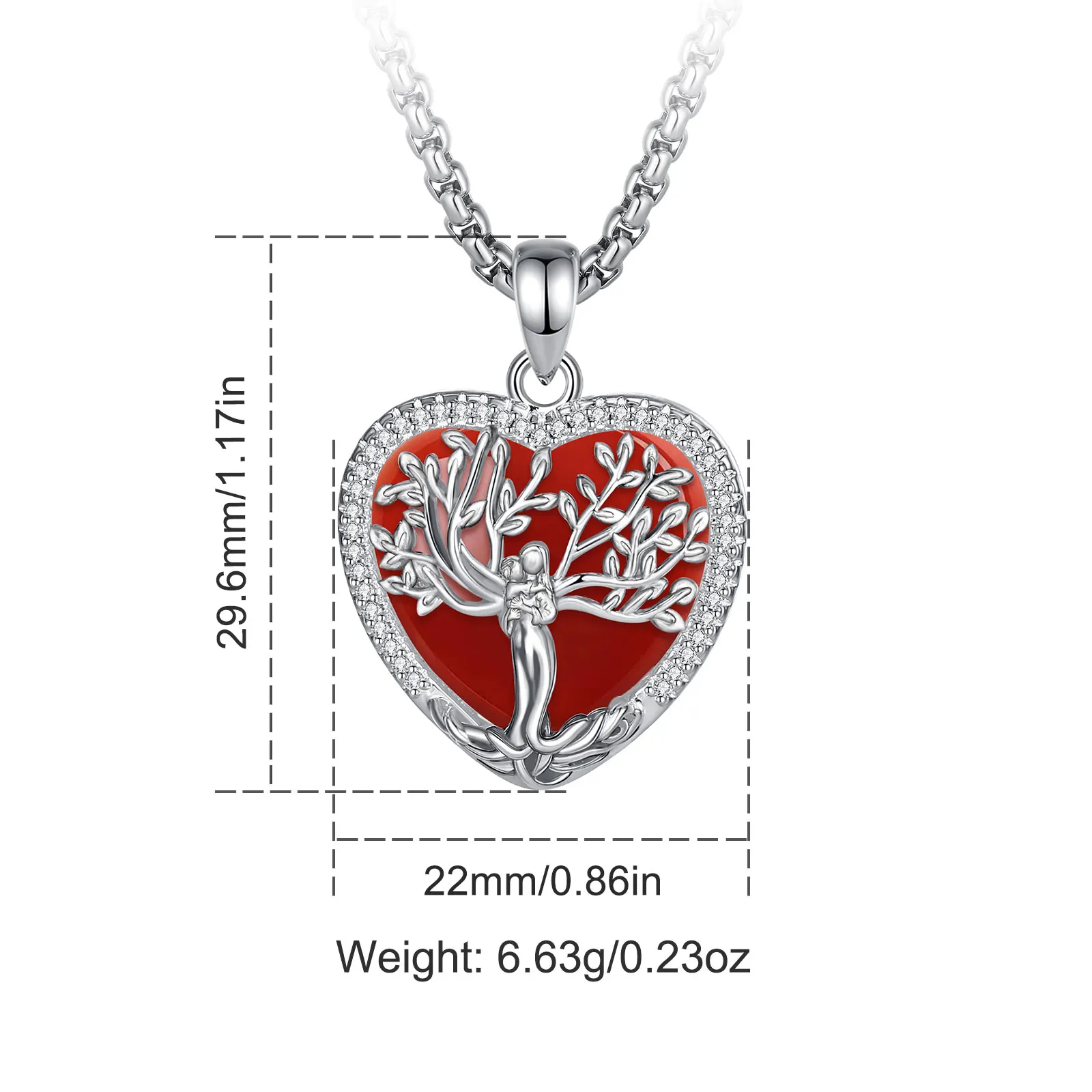 Eudora Carnelian Tree of Life Goddess Necklace Healing Stone Crystal Heart Pendant Spiritual Jewelry Mother’s Day Gift for Women 2