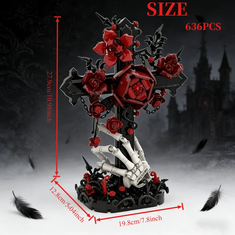 636-Piece Gothic Cross Model - MOC Architectural Building Kit for Teens & Adults, Dark Aesthetic Decor Gift