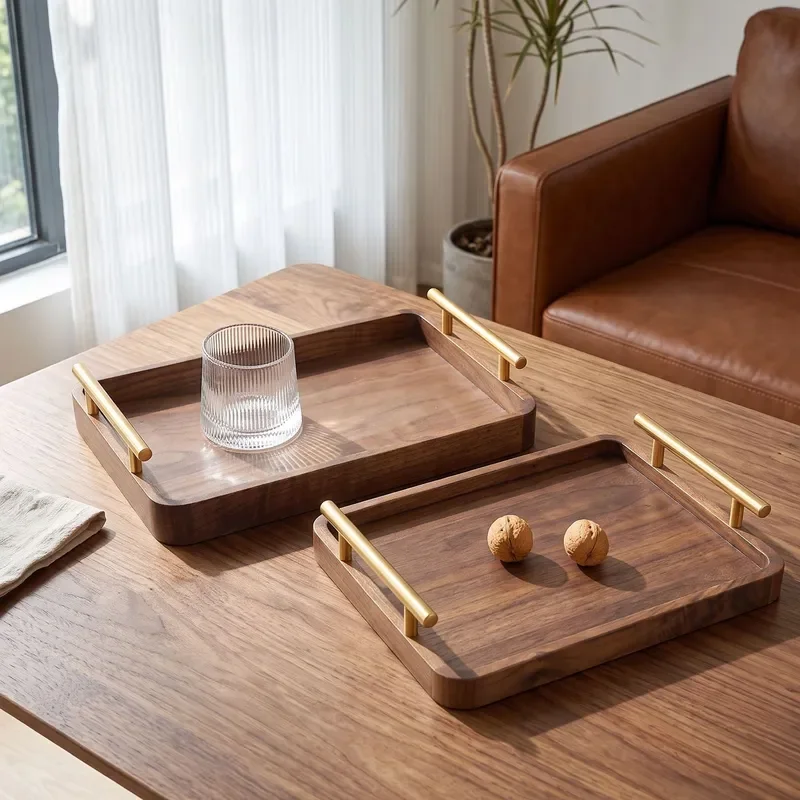 Tray Rectangle Black Walnut Plate Coffee Table with Handle Rectangle Household Wooden Dessert Cake Storage Tray