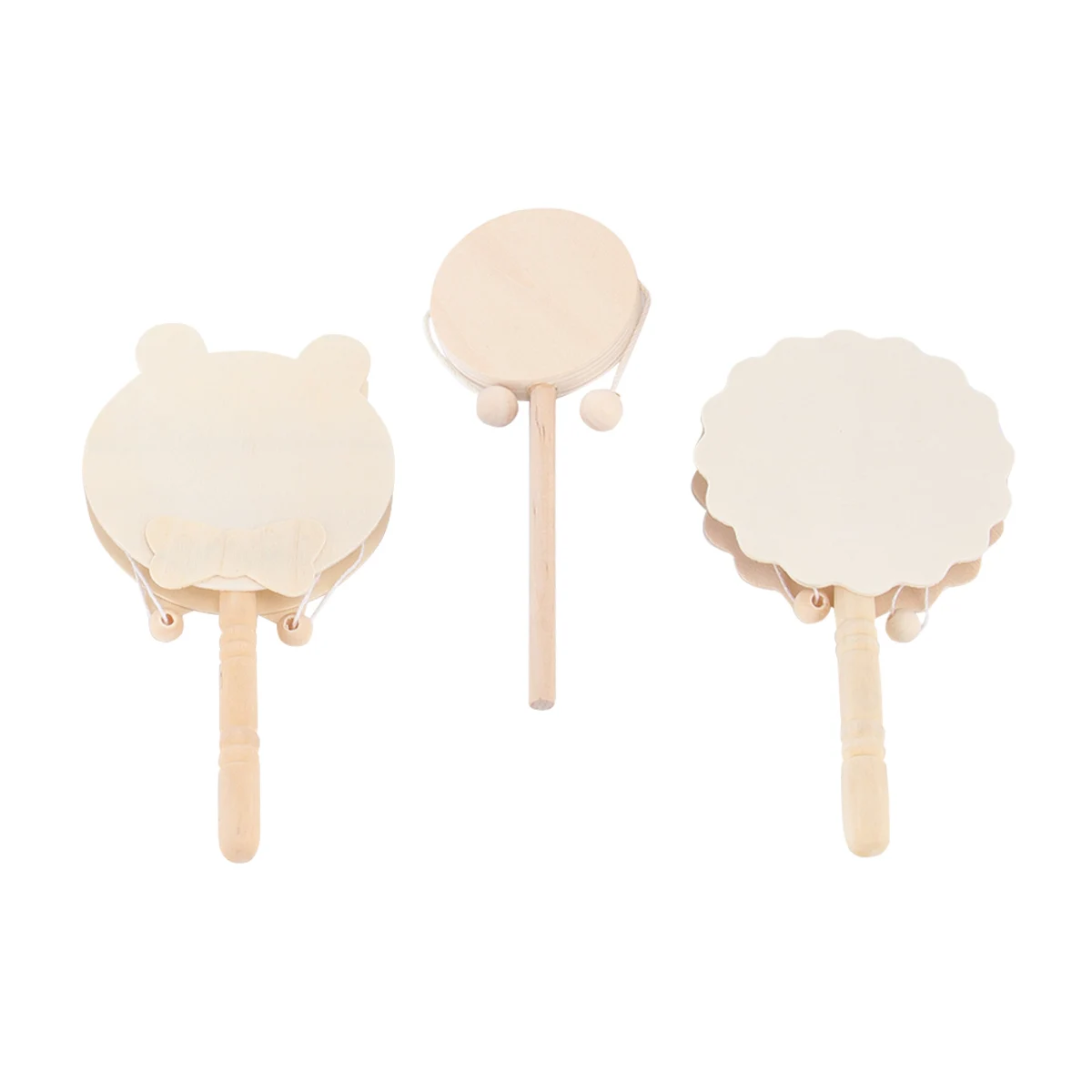 7 stücke Holz Rassel Trommel Spielzeug Glatte Pellet DIY Trommel Geformt Malerei Kinder Hand Auge Koordination Baby Geschenke Holz Säuglings Spielzeug