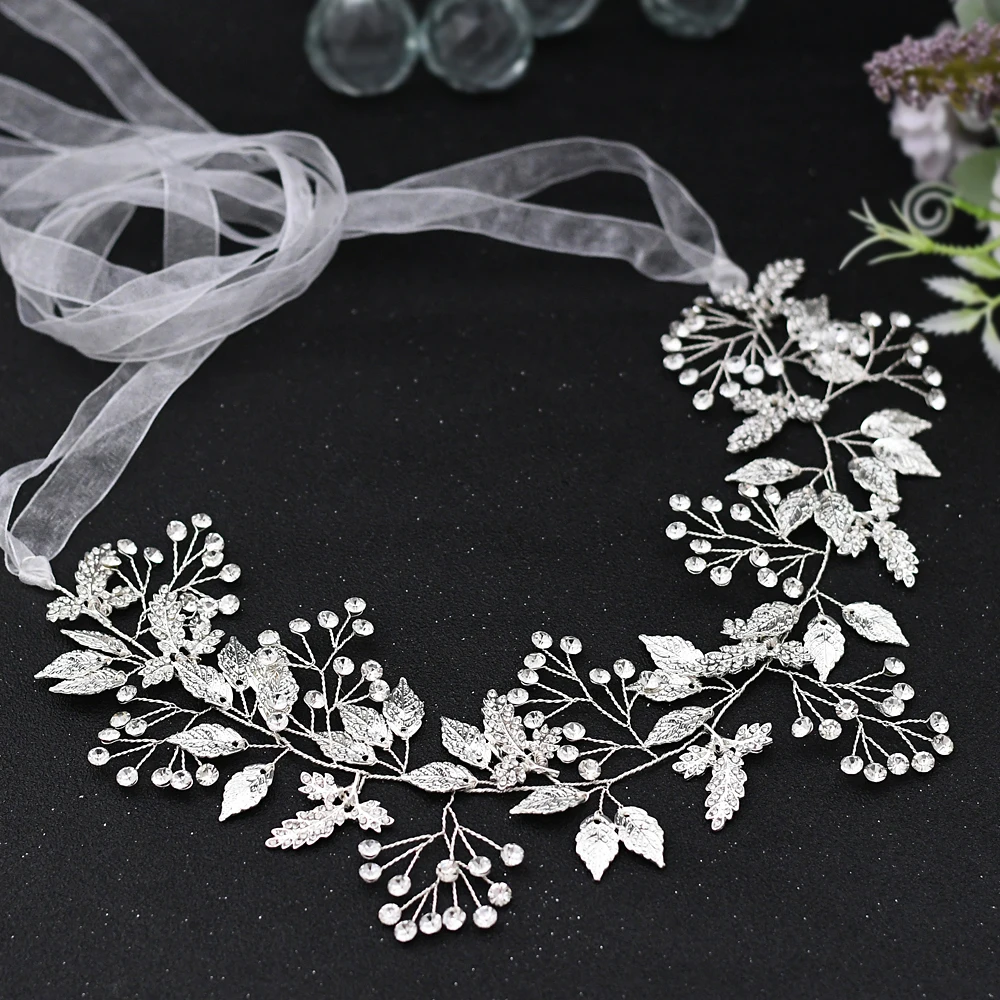 Diadema de boda para mujer, diadema nupcial de invitados con cinta de 1 metro, tocado de diamantes de imitación brillantes, joyería para el cabello para novia 2022