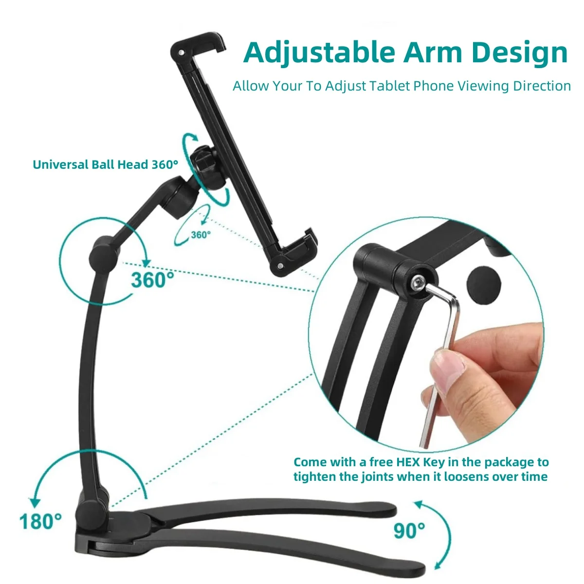 Soporte de pared para tableta y teléfono móvil, accesorio de Metal giratorio de 360 °, dispositivos de 5-13,5 "para IPad, IPhone, escritorio