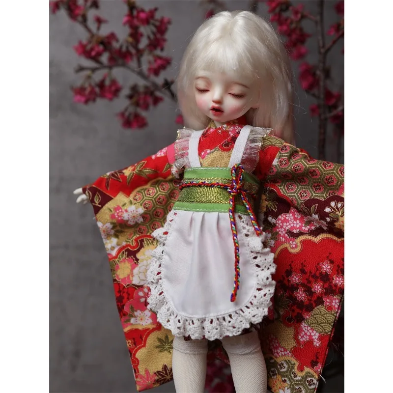 Japanischer süßer Yukata-Kimono mit Blumenmuster und Dienstmädchenrock für normale 1/6 BJD 30cm Actionfiguren-Körpermodelle – Detail 6