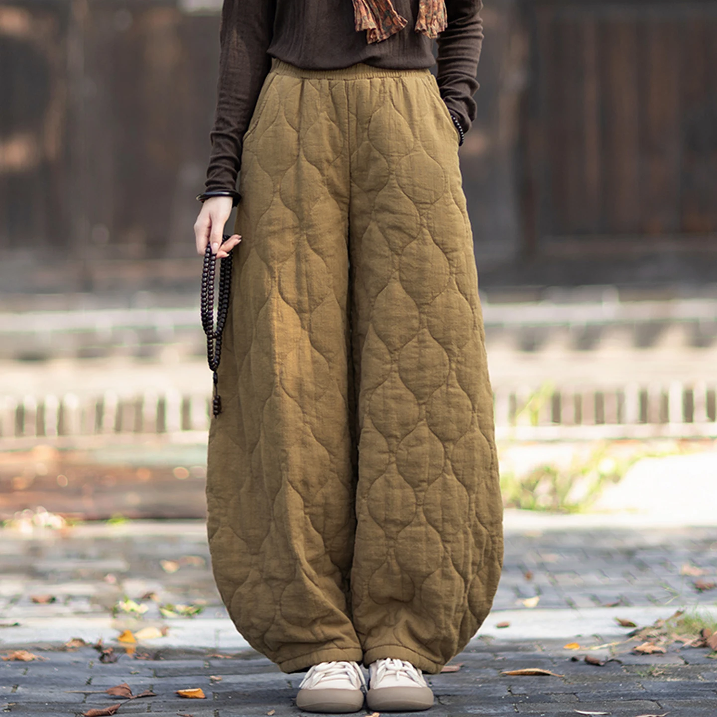 Warme, mit Baumwolle gepolsterte, leichte Damenhose mit hoher Taille, Herbst-Winter-Outdoor-Bekleidung, Baumwoll-Leinen-Mischung, bequeme Passform