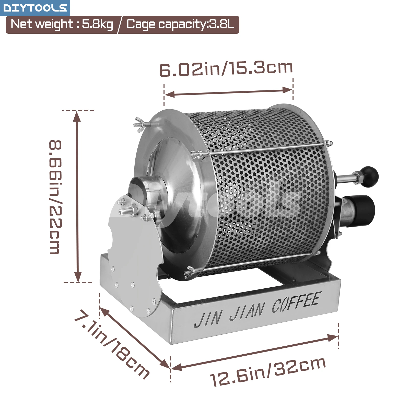 Torrador de café 3.8L Torrador compacto Forno de cerâmica a gás Aquecimento doméstico Fritura de grãos coagulação Elétrica Assadeira doméstica Máquina de assar Curva de grãos Aço inoxidável Visível Pode fritar alimento