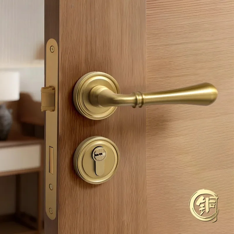 Retro Light Luxury Mechanical Door Lock Set Antique Brass Bedroom Meeting Room Universal Double Door Lock