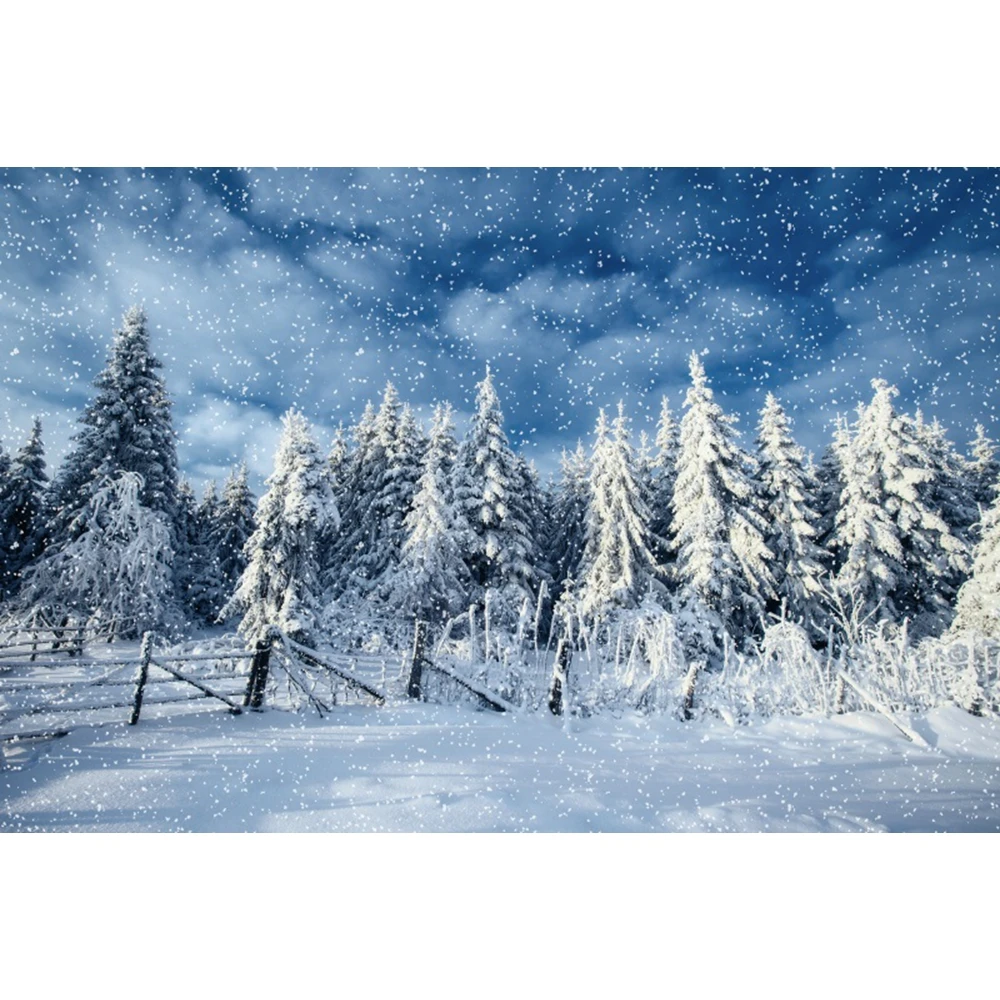 Winter Snow Scene Backdrop for Christmas Photography Forest Mountain Natural Landscape Snowflake Portrait Backgound Photo Studio