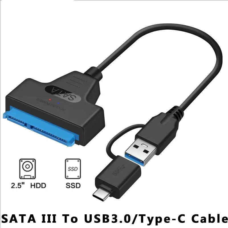 SATA to USB 3.0/2.0/Type-C Adapter Sata Cable Up To 6 Gbps Support 2.5 Inch External HDD SSD Hard Drive 22 Pin Sata III Cable