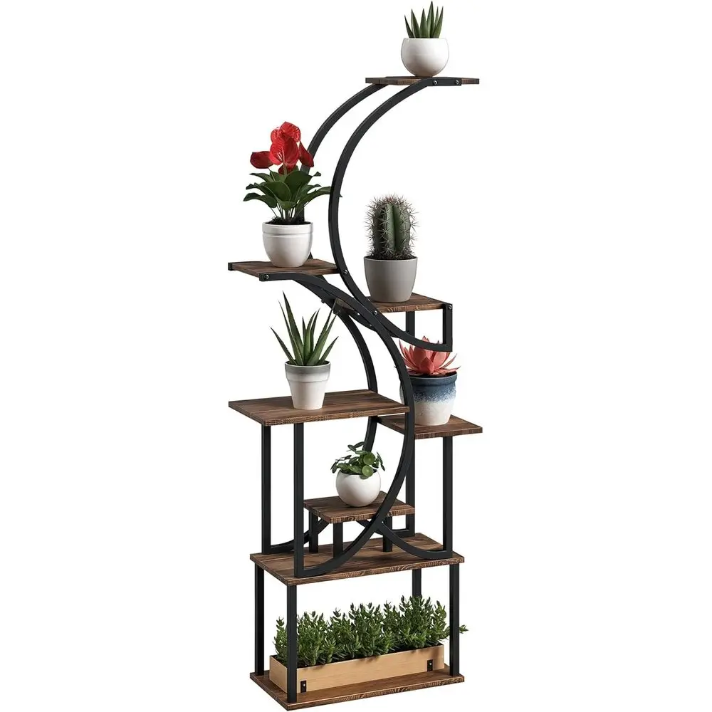 

Высокая 8-ярусная S-образная подставка для растений (162 см) с карбонизированным покрытием для дома, патио, балкона