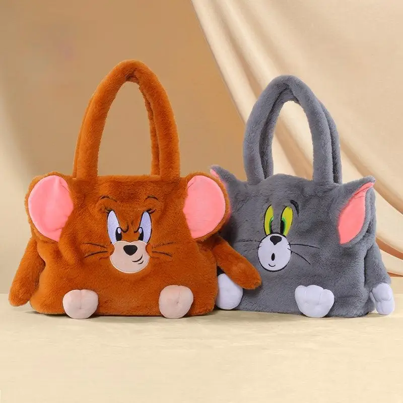 

HUGKIS Tom And Jerry Plush Handbag Cute Cartoon Tom Shaped Soft Furry Crossbody Shoulder Tote Bag For Female College Students