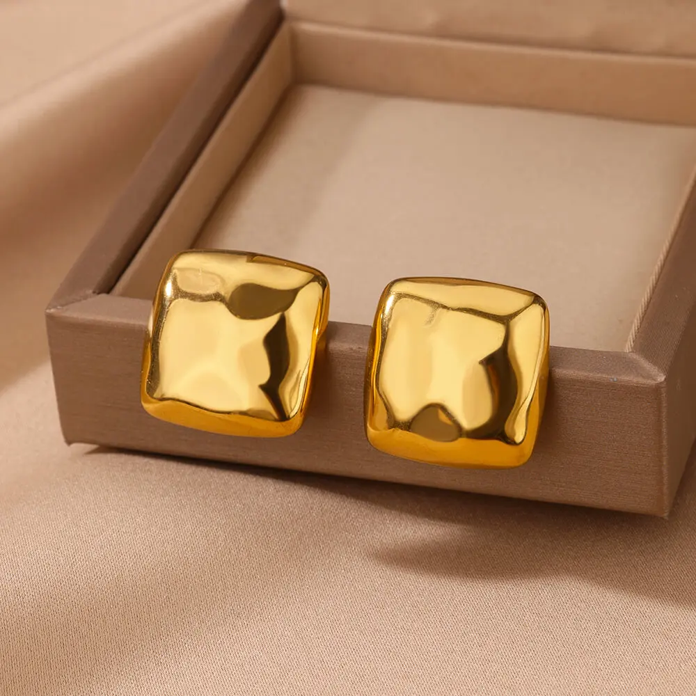 Stainless Steel Square Earrings For Women Gold Color Vintage Geometric Stud Piercing Earring 2024 New Party Wedding Jewelry Gift