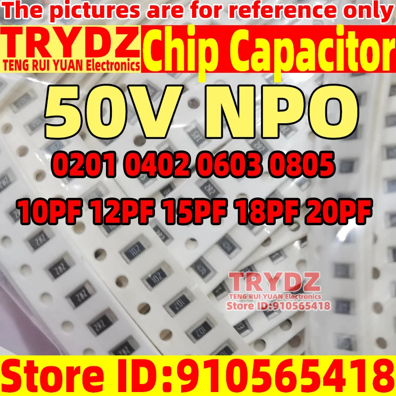 100pcs 50V NPO 0201 0402 0603 0805 10PF 12PF 15PF 18PF 20PF Chip Capacitor