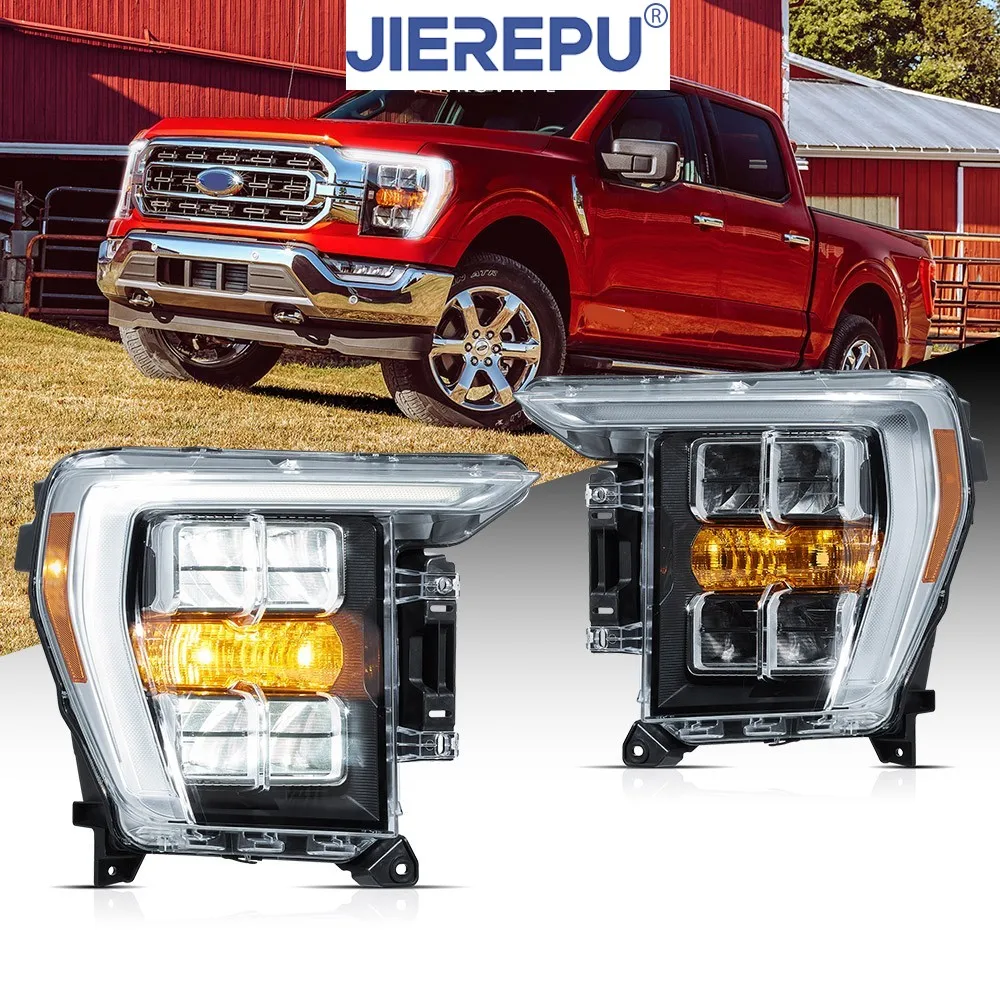 

1 комплект, полностью светодиодные фары в сборе для Ford F-150 2021-2023, отражатель пикапа, передние лампы в сборе, аксессуары для автомобильных фар