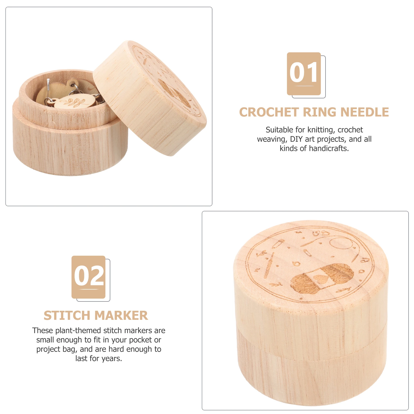 

1Set Wooden Round Carved Stitch Marker Set Durable Lightweight Knit Crochet Yarn Circle Markers with Wooden Box