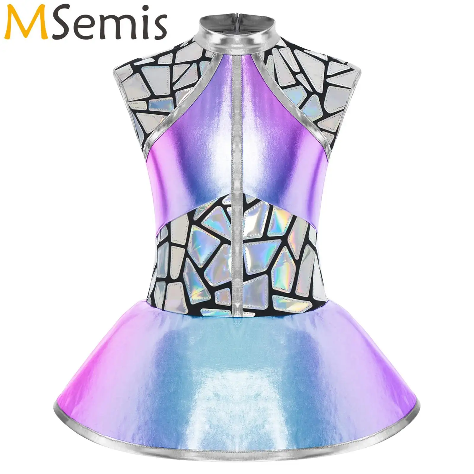 

Girls Anime Alien Robot Costume Anime Outer Space Cutie Cosplay Outfits Shiny Metallic Alien Costume Back Zip Sequins Dress