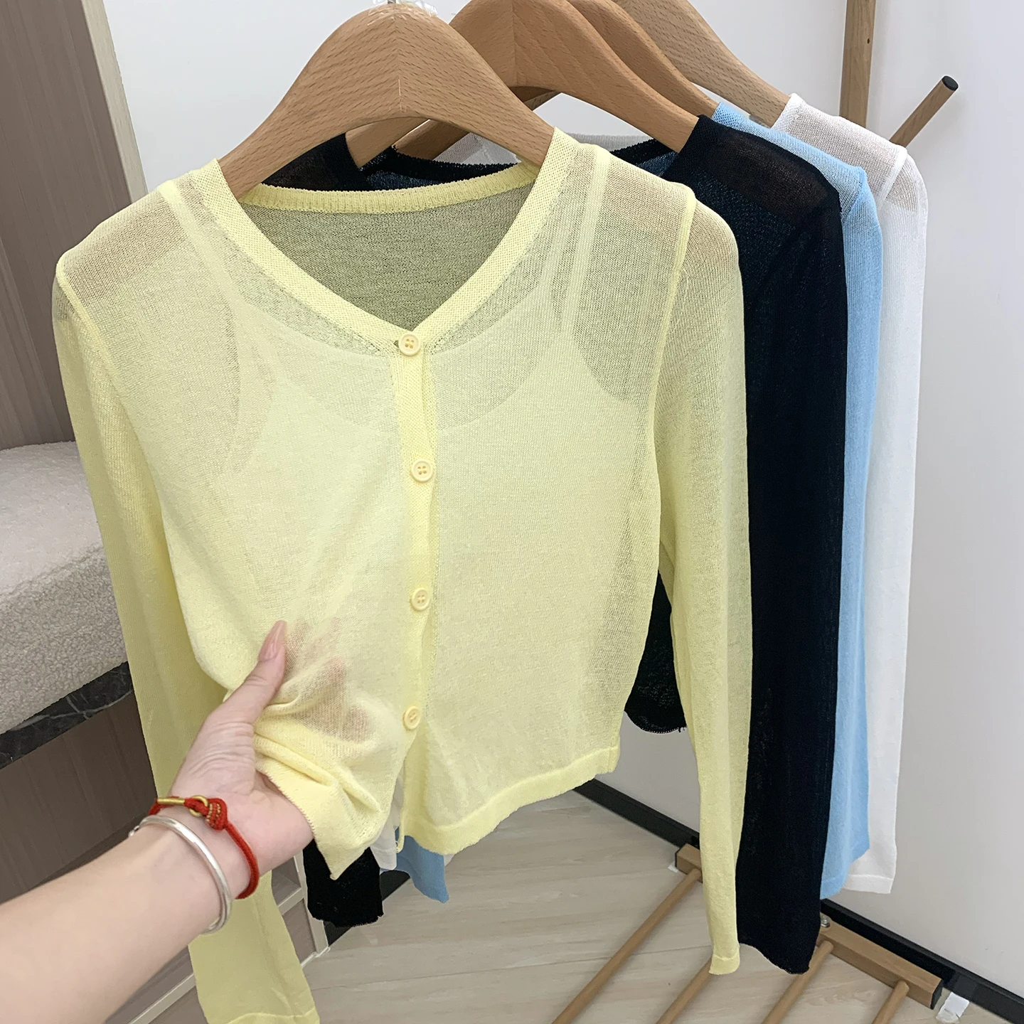 سترة علوية متماسكة بأزرار أمامية وأكمام طويلة، سترة صوفية قصيرة عادية للنساء للربيع والصيف، ملابس يومية للفتيات المراهقات