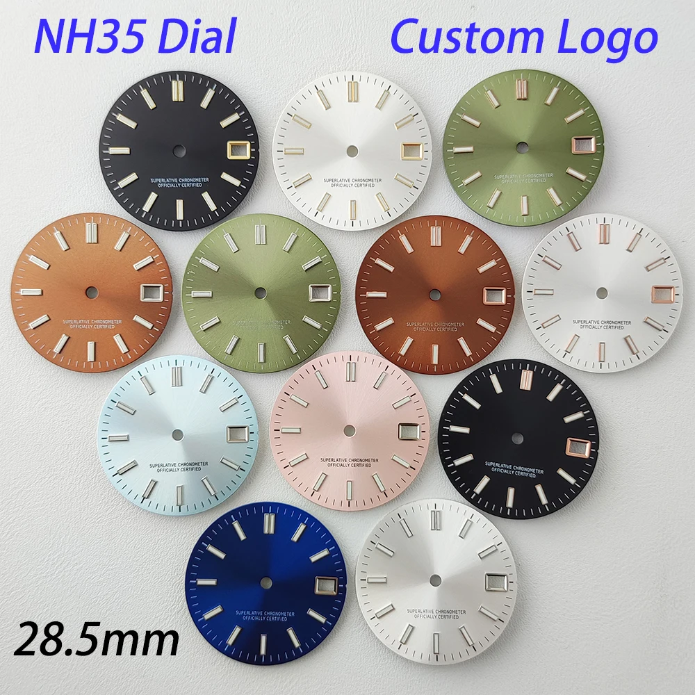 

28.5mm Dial Classic NH35 Dial Custom Logo Dial Green Luminous Man‘s Watch Dial for NH35 Movement Watch Accessories Repair Tools