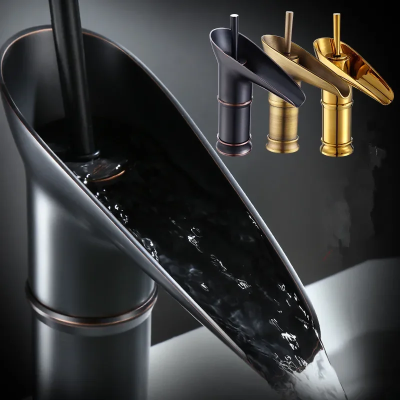 

Bathroom Faucet Single Lever Waterfall Basin Faucet Brass Antique Hot and Cold bathroom Sink Mixer Wine Glass Style Taps