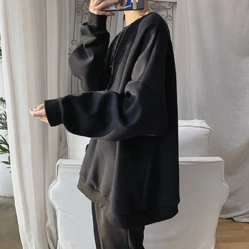 Lazy Style Simplicity Youth Loose Hoodies Sweatshirts Spring Autumn Long Sleeve Solid Casual Tops Korean Fashion Women Clothing