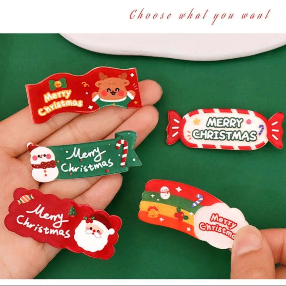 Personality Plastic Cartoon Christmas Hairpins Resin Mini Christmas Ornaments Gifts Clips