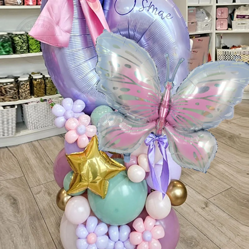 46pcs Purple Butterfly Digital Balloon Set Macaron Latex Ball Girl Adult Birthday Party Decoration Baby Shower Anniversary Decor