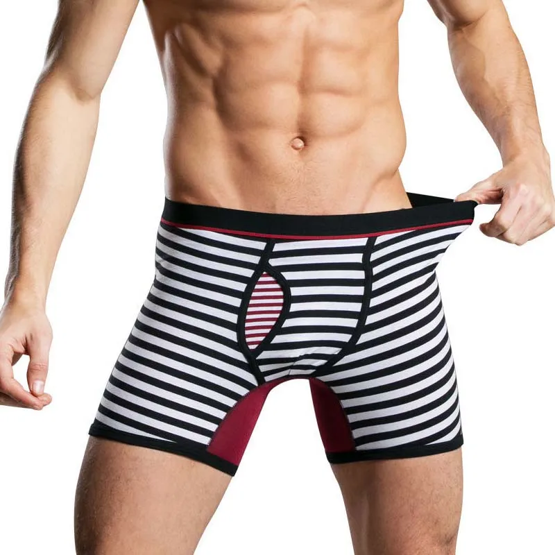 High quality men\'s trendy mid length striped underwear, fashionable pure cotton sexy mid length underwear, flat corner shorts