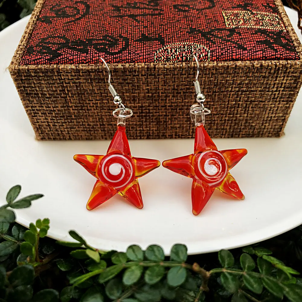 1Set Creative Ocean Style Art Starfish Inner Spiral Glass Necklace Pendant Earring Red Women's Jewelry image 6