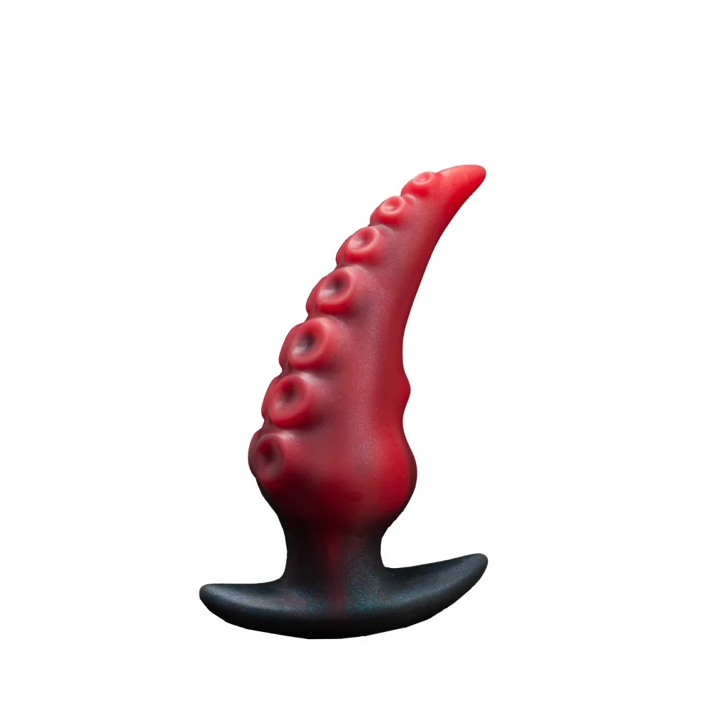 Red Tentacle Butt Plug Adult Sex Toys Soft Flexible Silicone Anal Toys Flared Base Octopus Sucker Texture S M L