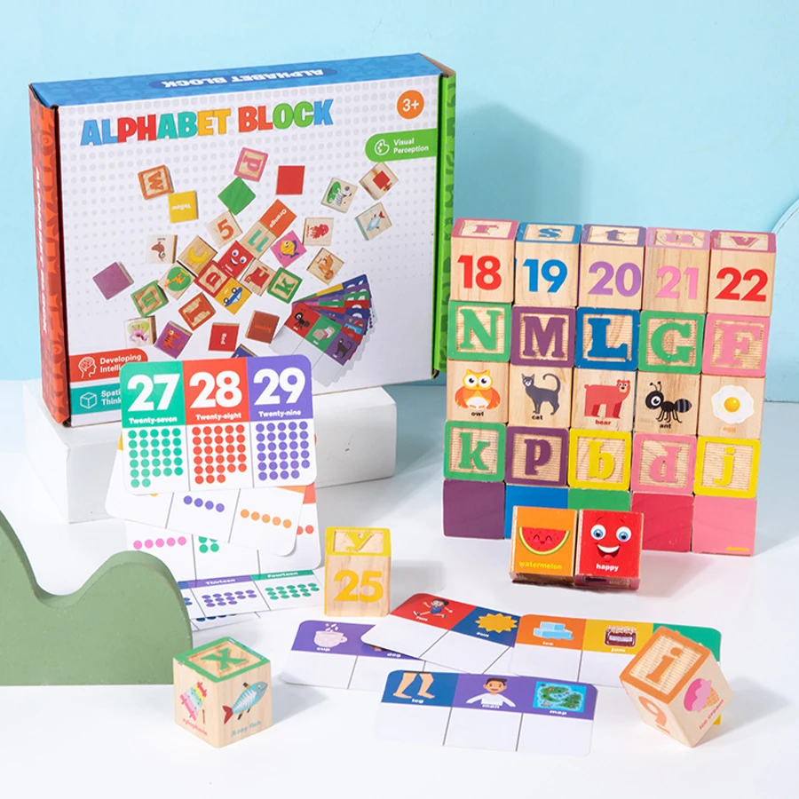 Blocchi numeri in legno Montessori Giocattoli per l'apprendimento precoce per bambini Lettere Forma Colore Cognizione animale Puzzle educativo prescolare