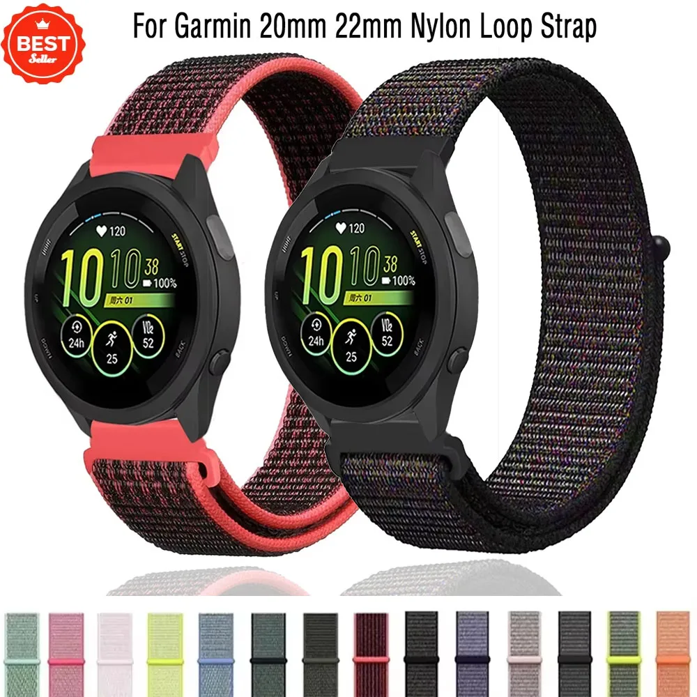 

20mm 22mm Nylon Loop Straps for Garmin Forerunner 55 165 645 255 265 955 965 Duraable Fabric Wristband for Garmin Venu 2 3/Move