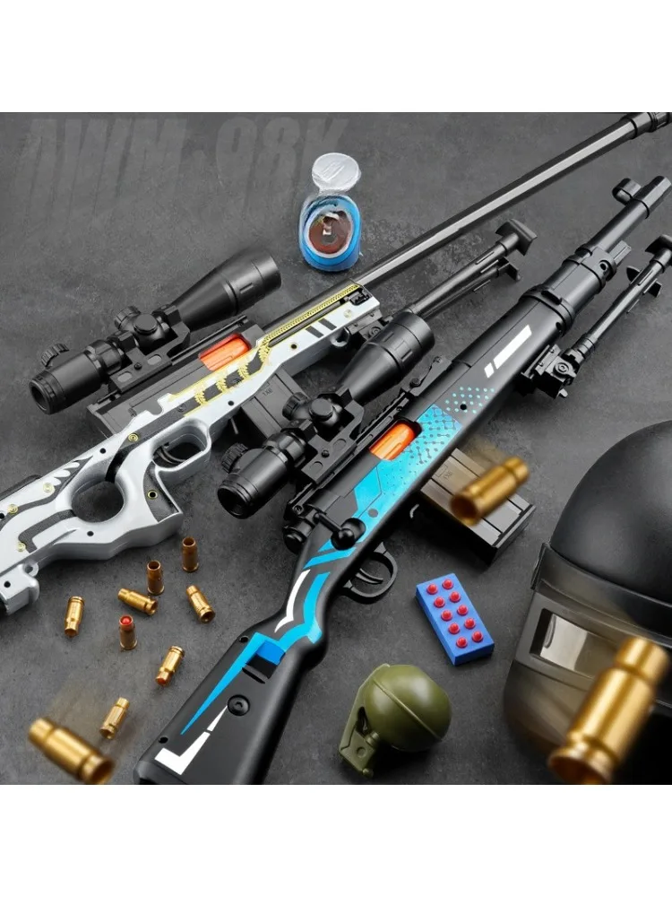 Pistolet zabawkowy 98K z wyrzucaniem łusek, lunetą, dwójnogiem, 8 łuskami, 10 piankowymi strzałkami, karabin snajperski, pistolet na pianki, zabawka do zabawy na zewnątrz i w ogrodzie. (Blue) — Zdjęcie 2 z 2