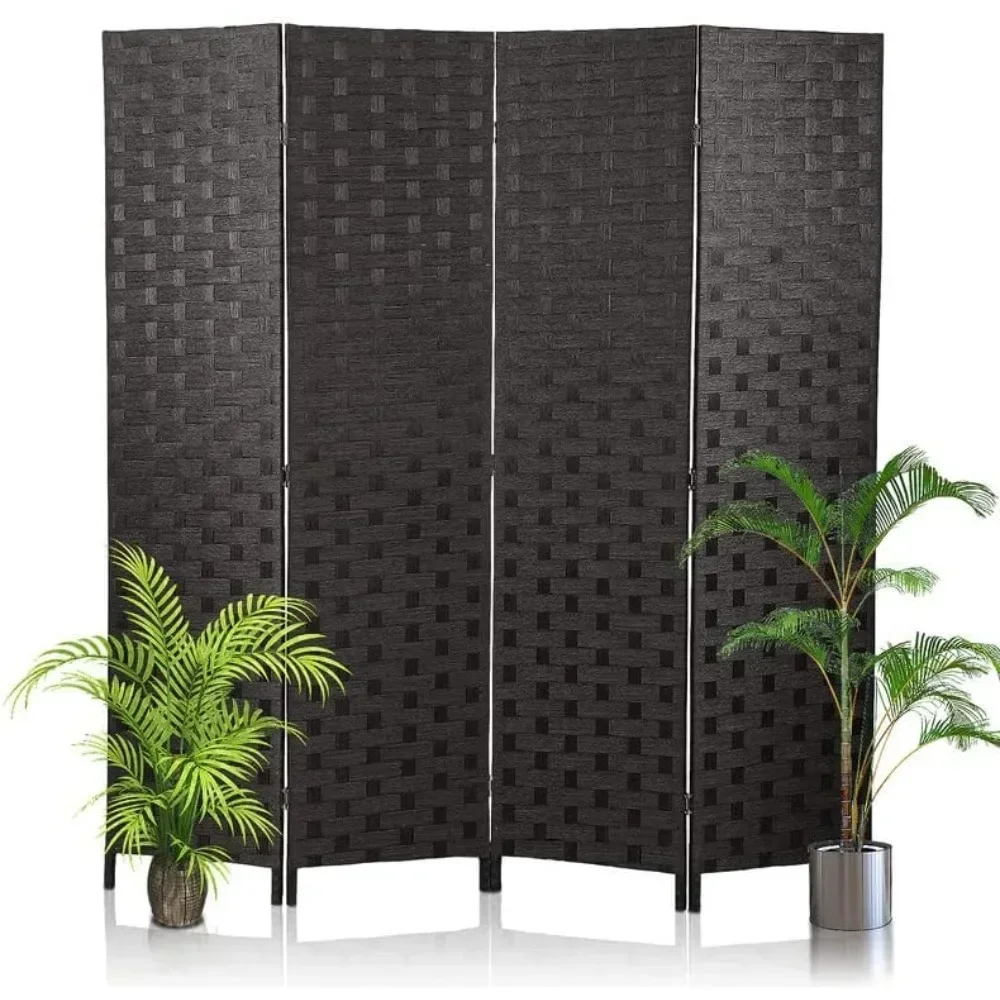 Room Divider, 6FT Wall Divider Wood Screen 4 Panels Wood Mesh Hand-Woven Design Room Screen Divider Indoor Folding Portable