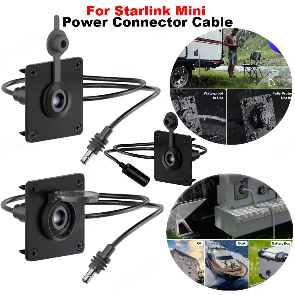 For Starlink Mini DC 5.5*2.1 Female Power Connector Cable Waterproof Wall Socket Passthrough Port for RV Boat Battery Box Outlet