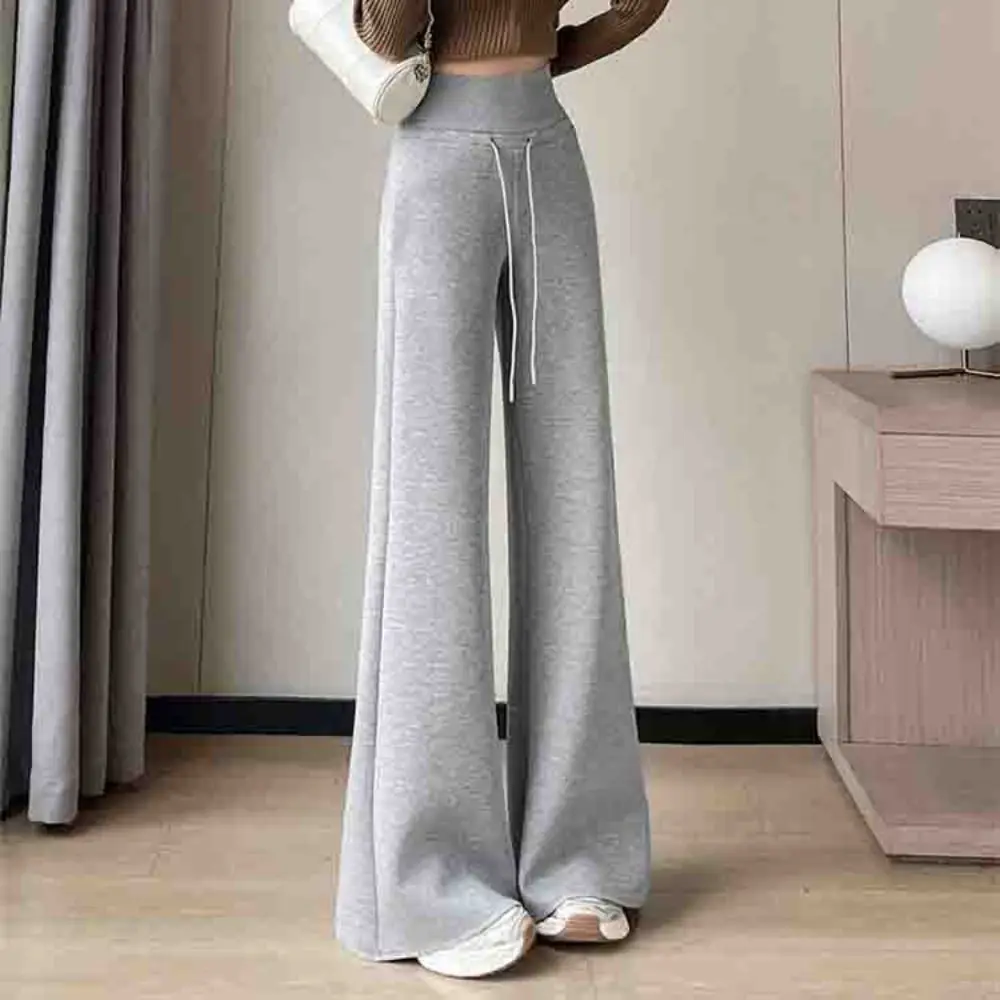 

Comfortable High Waist Straight Pants Solid Color Drawstring Wide Leg Pants Trousers Sweatpants Casual Pants Women Spring