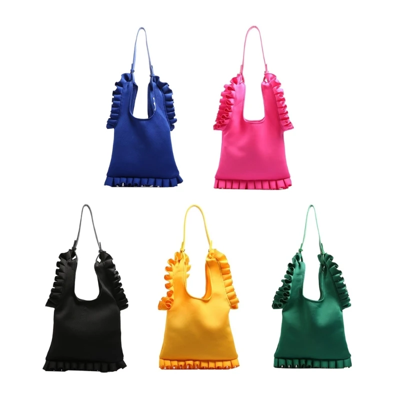 

Women Korean Pleated Ruffle Trim Handbag Large Capacity Shoulder Bag Purse 066F