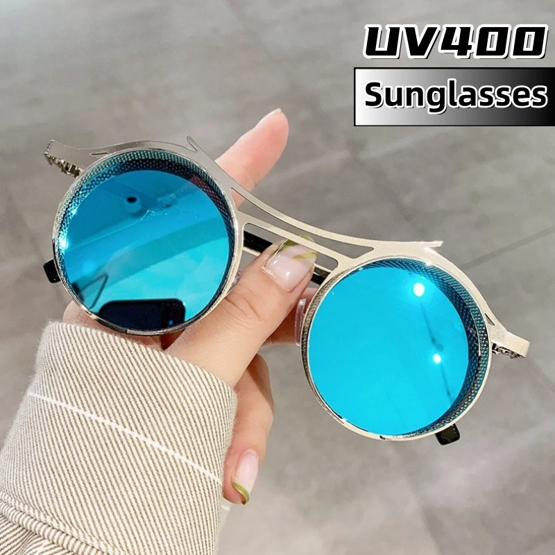 

2025 New Retro Fashion Steampunk Round Sunglasses for Women Men Versatile Retro Mesh UV400 Protection Beach Shades Glasses