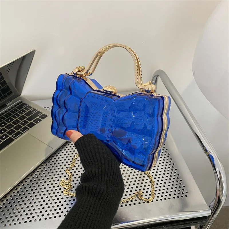 Bowknot Shape Acrylic Box Jelly Bag Small And Delicate Clear Pvc Women Handbags Mini Designer Evening Crossbody Tote Bags