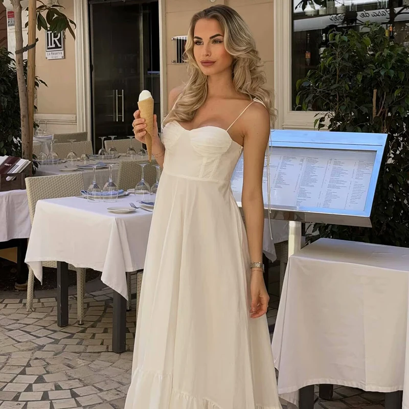 Dresses Summer Women's 2025 New Chic Beige Tube Top Camisole Long Holiday Dress Women Street Fashion Slim Elegant Youth Dress