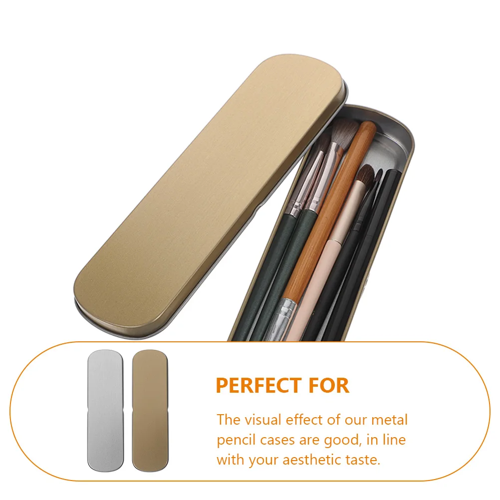 

2pcs Small Metal Pencil Case Pen Container Empty Stationery Makeup Brush Case Durable Top Lid Design For Office School Gift